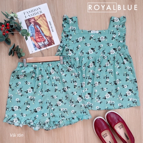 Đùi cổ vuông tay cánh tiên tôn, xanh hoa trắng