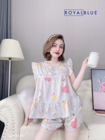 Bộ đùi mặc nhà nơ xanh xám gấu