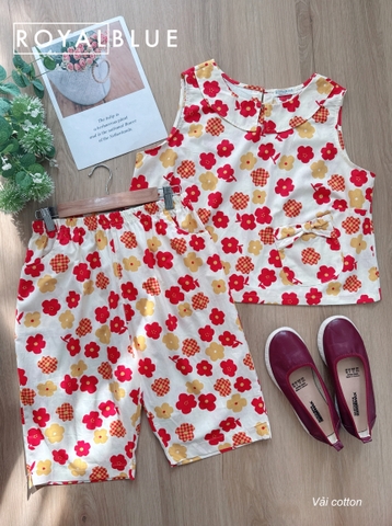 Lửng cổ bèo cotton xinh, hoa đỏ vàng