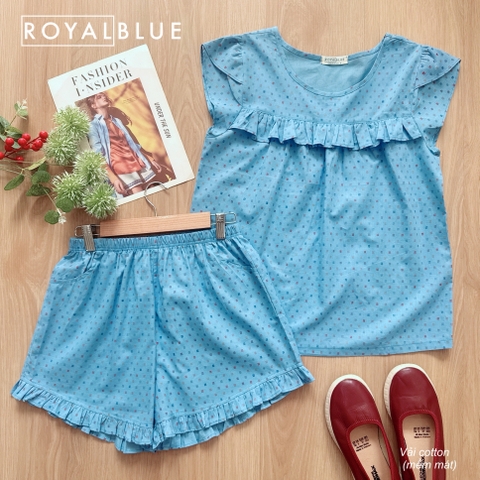 Đùi tay phồng cotton  bèo xinh, xanh đậm