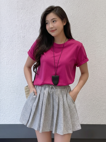 Áo thun cotton 4 chiều, hồng đậm
