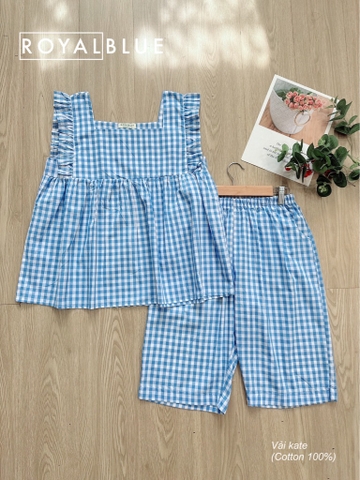 Lửng kate tay cánh tiên cổ vuông, sọc xanh