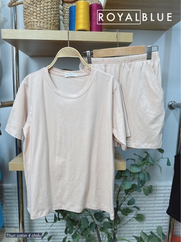 Bộ đùi thun cotton 4 chiều, màu kem