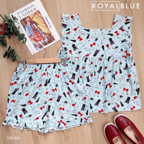 Đùi cổ vuông tay cánh tiên tôn, xanh nơ đỏ