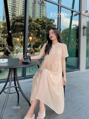 Đầm thiết kế trẻ trung xinh yêu, màu cam nhạt, chất vải tơ cao cấp