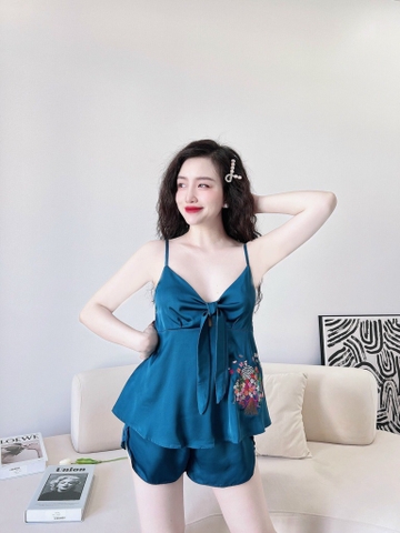 Đùi dây thêu lụa latin xanh cổ vịt