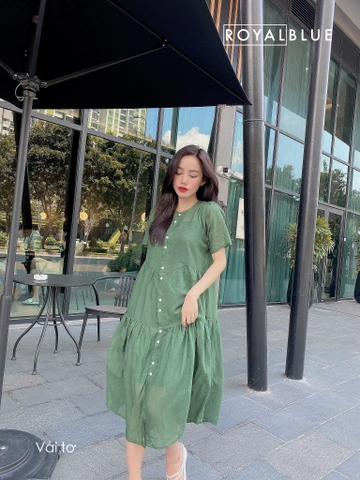 Đầm thiết kế trẻ trung xinh yêu, màu xanh đậm, chất vải tơ cao cấp