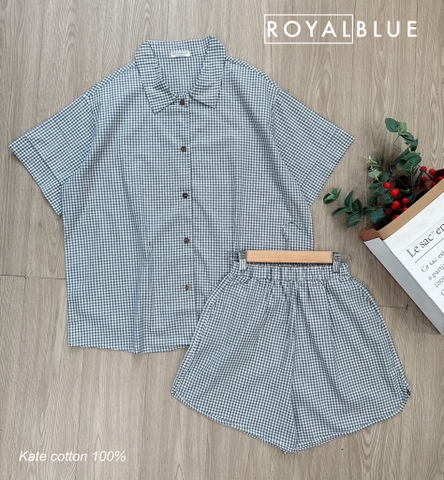 Bộ đùi pijama chất kate mềm phong cách oversize, karo nhí đen xinh