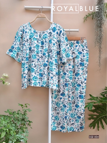 Bộ ngố tay lỡ chất tôn mát, trắng hoa xanh