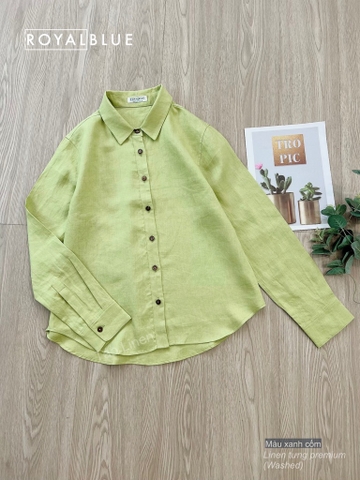 Sơ mi tay dài linen tưng xanh cốm