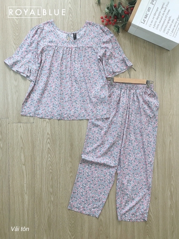 Ngố pijama tôn hoa xám hồng