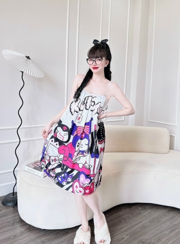 Đầm dây latin 3D trắng hồng