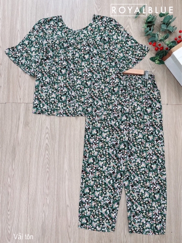 Bộ dài tay lỡ tôn hoa nhí nâu xanh lá
