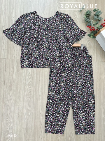 Bộ dài tay lỡ tôn hoa nhí tím xanh