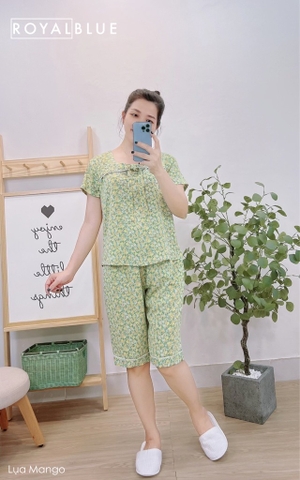 Lửng cổ vuông phối ren xanh ngọc hoa