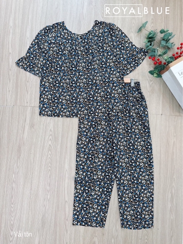 Bộ dài tay lỡ tôn hoa nhí xanh