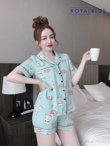 Đùi pijama xanh sọc gấu