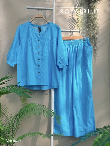 Bộ dài tay lỡ viền cổ xinh, xanh bi nhí