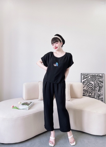 Ngố đũi thêu họa mi màu đen xinh xắn