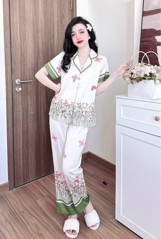 Pijama QDTN lụa latin bướm hồng hoa