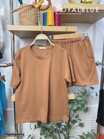 Bộ đùi thun cotton 4 chiều, màu nâu