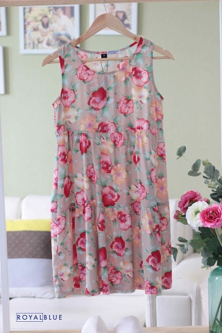 Đầm 3 tầng bông đỏ tím