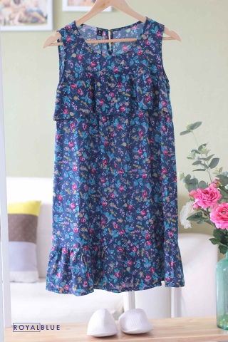 Đầm Xanh Đậm Bông Đỏ