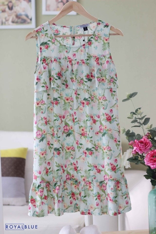 Đầm Xanh Nhạt Hoa Hồng
