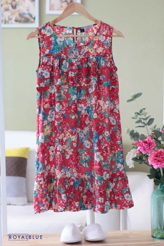 Đầm Nền Đỏ Hoa Trắng