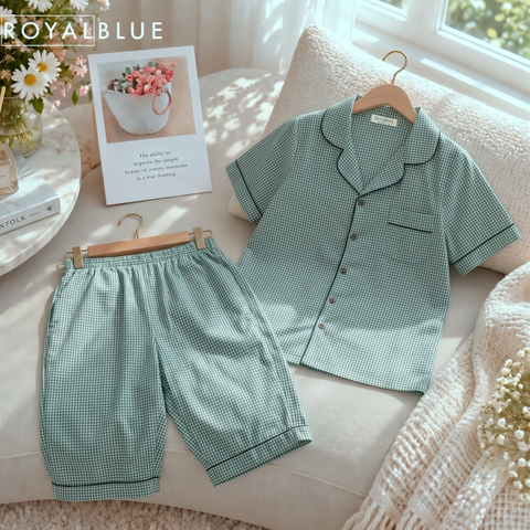 Lửng pijama karo chất cotton mềm, xanh lá