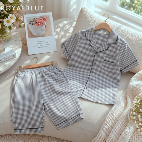 Lửng pijama karo chất cotton mềm, xám