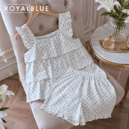 Đùi bèo tầng cotton, bi sắc màu