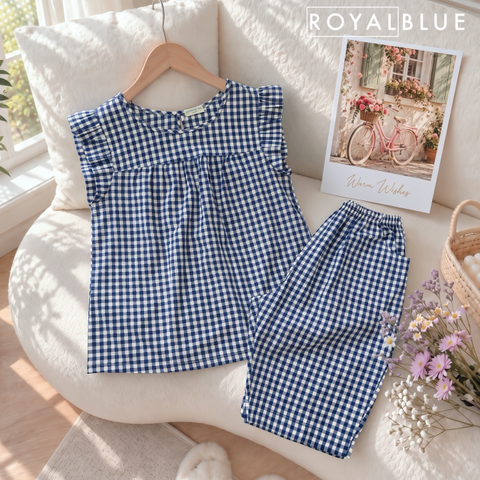 Lửng cánh tiên cotton, karo xanh đậm