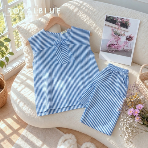 Dài sọc kẽ cotton thắt nơ, sọc xanh
