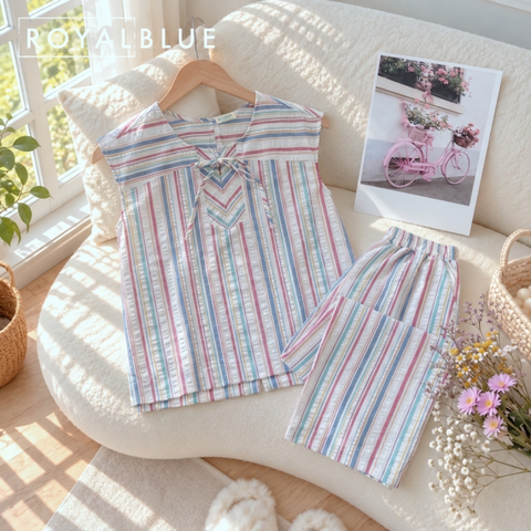 Dài sọc kẽ cotton thắt nơ, sắc màu