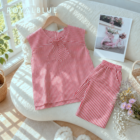Dài sọc kẽ cotton thắt nơ, sọc đỏ
