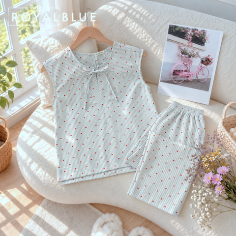 Dài sọc kẽ cotton thắt nơ, tim sọc xanh