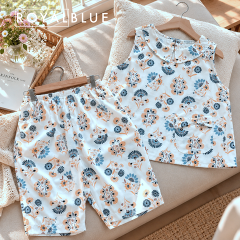 Lửng cổ bèo cotton, trắng hoa