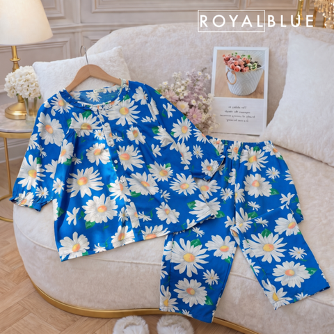 Ngố tay lỡ viền cổ tôn, xanh hoa