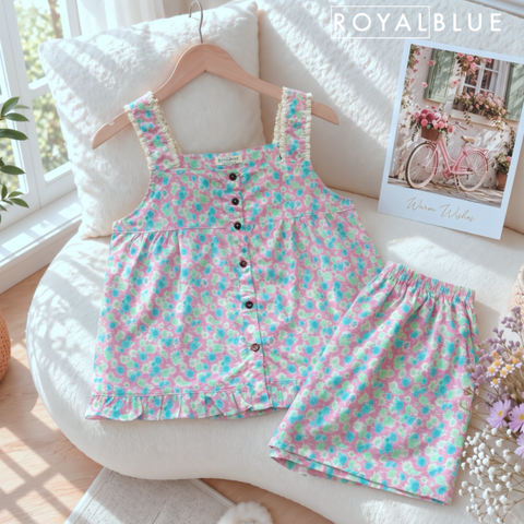 Đùi dây bản ren cotton, hoa hồng xanh