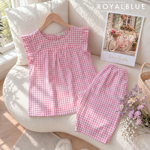 Lửng cánh tiên cotton, karo đỏ hồng