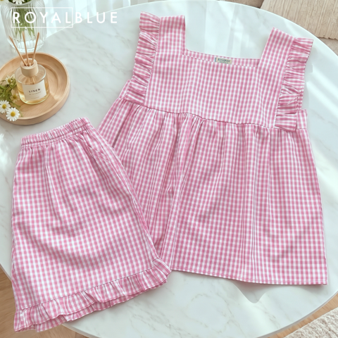 Đùi cổ vuông tay cánh tiên cotton, hồng nhạt