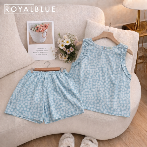 Đùi sát nách nẹp bèo cotton, hoa xanh