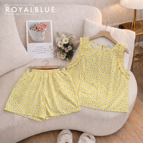 Đùi sát nách nẹp bèo cotton, vàng chấm đen