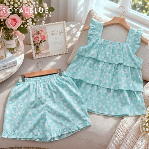 Đùi bèo tầng cotton, hoạ mi xanh