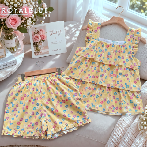 Đùi bèo tầng cotton, vàng hoa