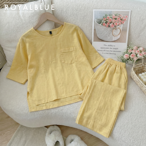 Set linen tay dài phong cách, vàng
