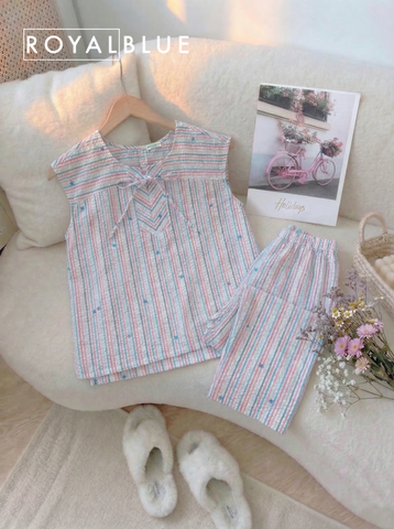 Ngố sát tay cotton nơ xinh, sọc sắc màu