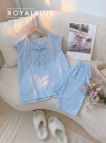 Ngố sát tay cotton nơ xinh, sọc xanh