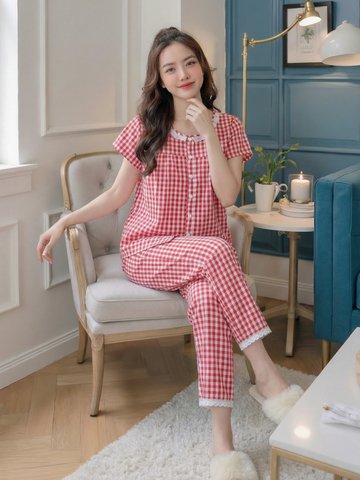 Ngố kate viền ren xinh, Karo đỏ